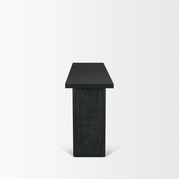 Mercana Grier Console Table: Stylish Solid Wood with Cane Panels for Modern and Rustic Living Spaces Black Wood | Black Cane 71142
