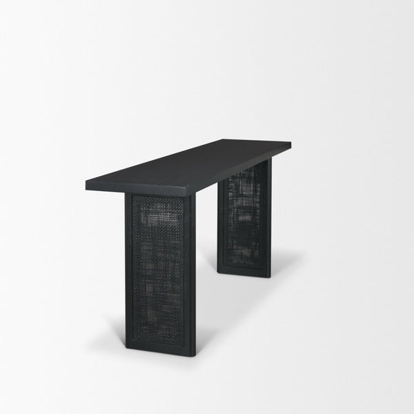 Mercana Grier Console Table: Stylish Solid Wood with Cane Panels for Modern and Rustic Living Spaces Black Wood | Black Cane 71142
