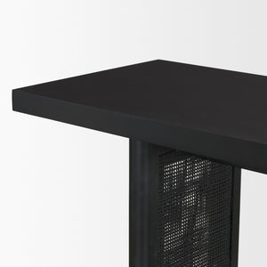 Mercana Grier Console Table: Stylish Solid Wood with Cane Panels for Modern and Rustic Living Spaces Black Wood | Black Cane 71142