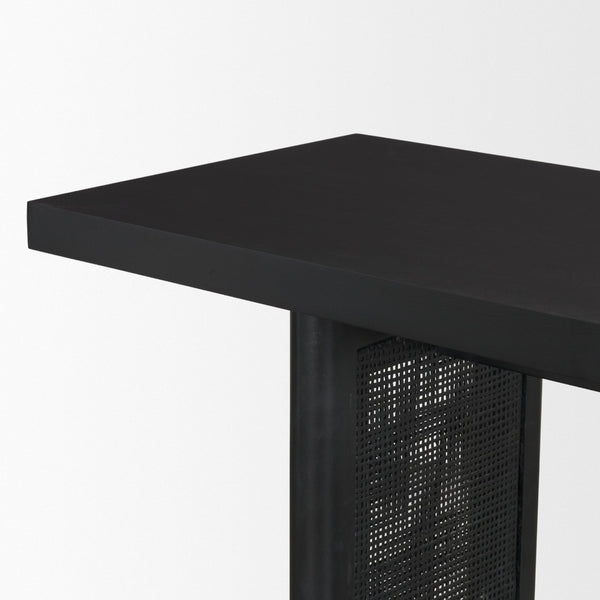 Mercana Grier Console Table: Stylish Solid Wood with Cane Panels for Modern and Rustic Living Spaces Black Wood | Black Cane 71142