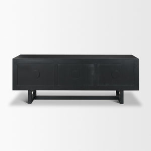 Mercana Grier 65" Rustic Mango Wood Media Console with Woven Cane Doors for Stylish Living Room Storage Black Wood | Black Cane | Brass 71143