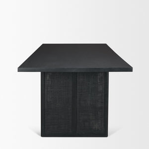 Mercana Grier Dining Table - Elegant Solid Mango Wood with Cane Detailing for Modern and Transitional Spaces 84" Black Wood Top | Black Wood/Cane Legs 71144
