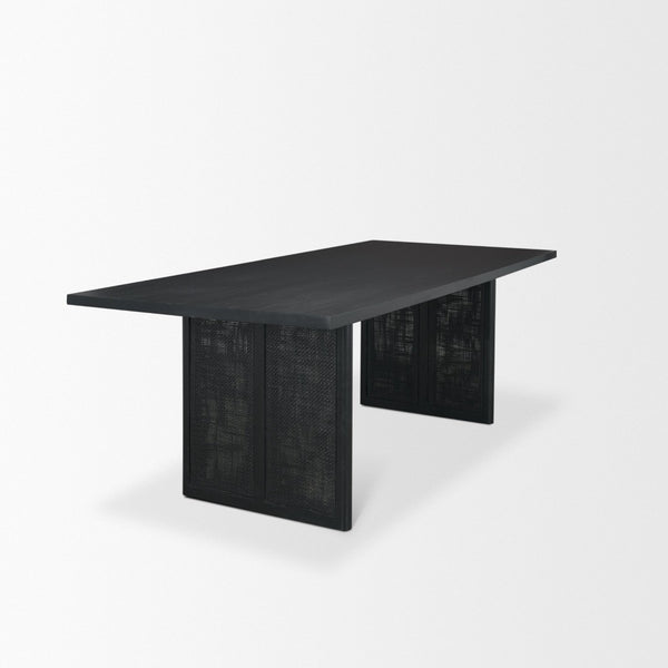 Mercana Grier Dining Table - Elegant Solid Mango Wood with Cane Detailing for Modern and Transitional Spaces 84" Black Wood Top | Black Wood/Cane Legs 71144