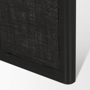 Mercana Grier Dining Table - Elegant Solid Mango Wood with Cane Detailing for Modern and Transitional Spaces 84" Black Wood Top | Black Wood/Cane Legs 71144