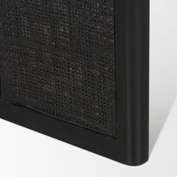 Mercana Grier Dining Table - Elegant Solid Mango Wood with Cane Detailing for Modern and Transitional Spaces 84" Black Wood Top | Black Wood/Cane Legs 71144