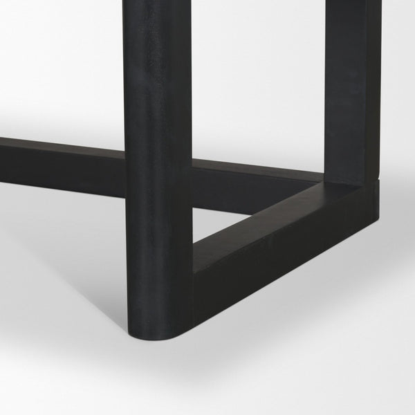 Mercana Grier 60" Solid Mango Wood Office Desk with Elegant Cane Drawer Fronts for Stylish Workspaces Black Wood | Black Cane | Brass 71145