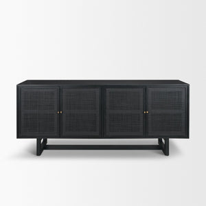 Mercana Grier Solid Wood Sideboard with Cane Doors - Stylish Storage Solution for Modern Dining Spaces Black Wood | Black Cane | Brass 71146