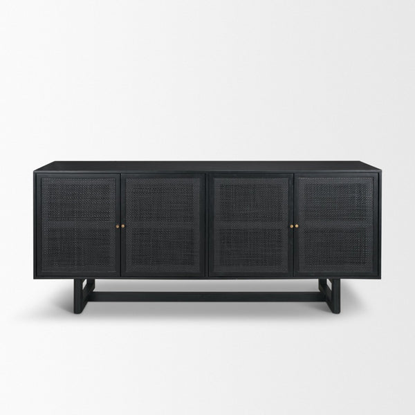 Mercana Grier Solid Wood Sideboard with Cane Doors - Stylish Storage Solution for Modern Dining Spaces Black Wood | Black Cane | Brass 71146