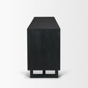 Mercana Grier Solid Wood Sideboard with Cane Doors - Stylish Storage Solution for Modern Dining Spaces Black Wood | Black Cane | Brass 71146