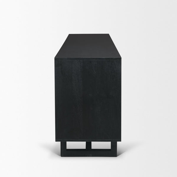 Mercana Grier Solid Wood Sideboard with Cane Doors - Stylish Storage Solution for Modern Dining Spaces Black Wood | Black Cane | Brass 71146