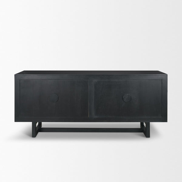 Mercana Grier Solid Wood Sideboard with Cane Doors - Stylish Storage Solution for Modern Dining Spaces Black Wood | Black Cane | Brass 71146