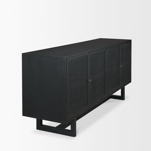 Mercana Grier Solid Wood Sideboard with Cane Doors - Stylish Storage Solution for Modern Dining Spaces Black Wood | Black Cane | Brass 71146