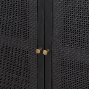 Mercana Grier Solid Wood Sideboard with Cane Doors - Stylish Storage Solution for Modern Dining Spaces Black Wood | Black Cane | Brass 71146