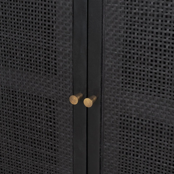 Mercana Grier Solid Wood Sideboard with Cane Doors - Stylish Storage Solution for Modern Dining Spaces Black Wood | Black Cane | Brass 71146