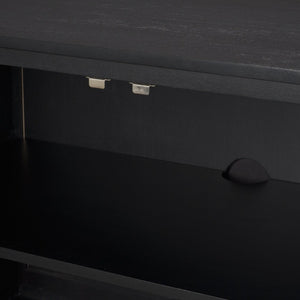 Mercana Grier Solid Wood Sideboard with Cane Doors - Stylish Storage Solution for Modern Dining Spaces Black Wood | Black Cane | Brass 71146