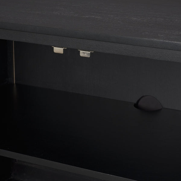 Mercana Grier Solid Wood Sideboard with Cane Doors - Stylish Storage Solution for Modern Dining Spaces Black Wood | Black Cane | Brass 71146