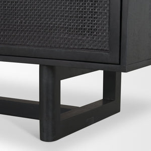 Mercana Grier Solid Wood Sideboard with Cane Doors - Stylish Storage Solution for Modern Dining Spaces Black Wood | Black Cane | Brass 71146