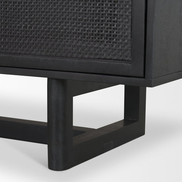 Mercana Grier Solid Wood Sideboard with Cane Doors - Stylish Storage Solution for Modern Dining Spaces Black Wood | Black Cane | Brass 71146