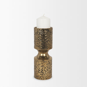 Mercana Akira Hammered Gold Metal Pillar Candle Holder - Elegant Home Décor Accent for Warm Ambiance Antique Gold | Small 71148