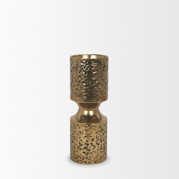 Mercana Akira Hammered Gold Metal Pillar Candle Holder - Elegant Home Décor Accent for Warm Ambiance Antique Gold | Small 71148