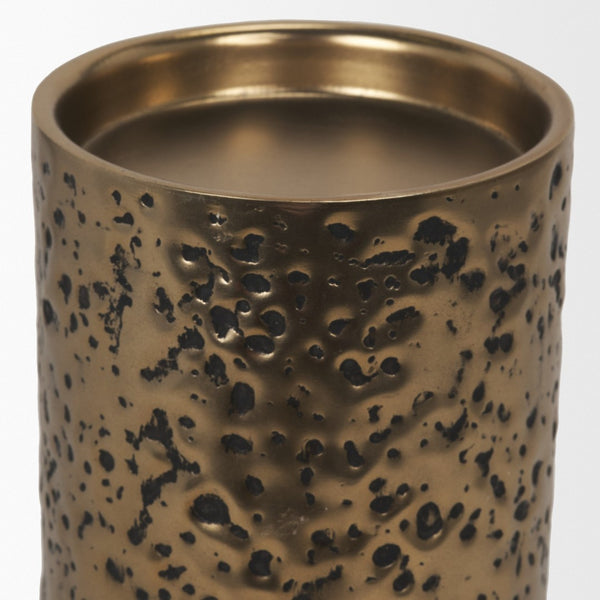 Mercana Akira Hammered Gold Metal Pillar Candle Holder - Elegant Home Décor Accent for Warm Ambiance Antique Gold | Small 71148