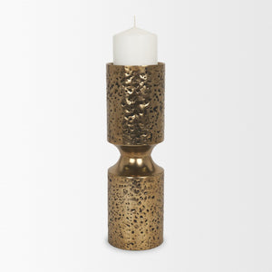 Mercana Akira Hammered Gold Metal Pillar Candle Holder - Elegant Home Décor Accent for Warm Ambiance Antique Gold | Large 71149