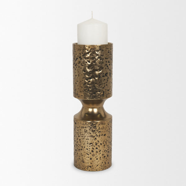 Mercana Akira Hammered Gold Metal Pillar Candle Holder - Elegant Home Décor Accent for Warm Ambiance Antique Gold | Large 71149