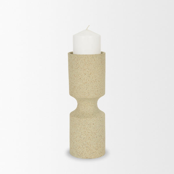 Mercana Akira Small Textured Metal Pillar Candle Holder – Elevate Your Space with Modern Organic Design Beige | Small 71150