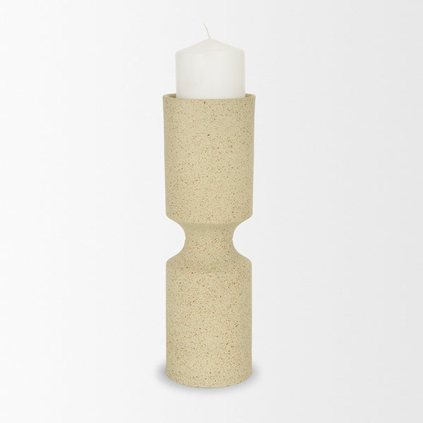 Mercana Akira Small Textured Metal Pillar Candle Holder – Elevate Your Space with Modern Organic Design Beige | Large 71151
