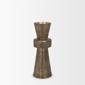 Mercana Odilia Textured Gold Metal Geometric Candle Holder for Elegant Home Decor & Centerpiece Accent Antique Gold | Large 71155