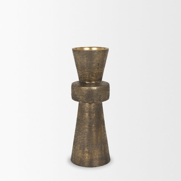 Mercana Odilia Textured Gold Metal Geometric Candle Holder for Elegant Home Decor & Centerpiece Accent Antique Gold | Large 71155