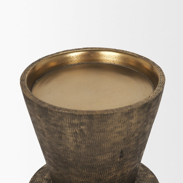 Mercana Odilia Textured Gold Metal Geometric Candle Holder for Elegant Home Decor & Centerpiece Accent Antique Gold | Large 71155