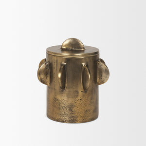 Mercana Deacon Sculptural Metal Canister - Bold Geometric Design with Richly Textured Finish for Decor Antique Gold | Small 71162