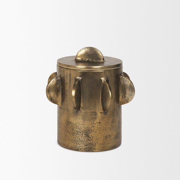 Mercana Deacon Sculptural Metal Canister - Bold Geometric Design with Richly Textured Finish for Decor Antique Gold | Small 71162