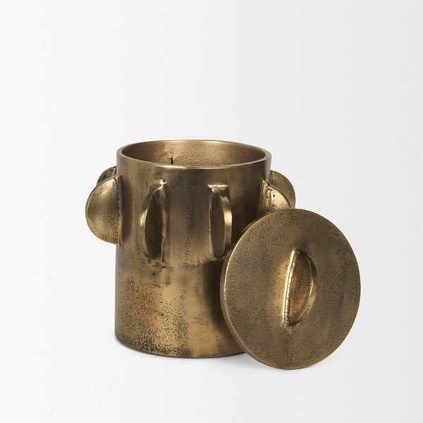 Mercana Deacon Sculptural Metal Canister - Bold Geometric Design with Richly Textured Finish for Decor Antique Gold | Small 71162