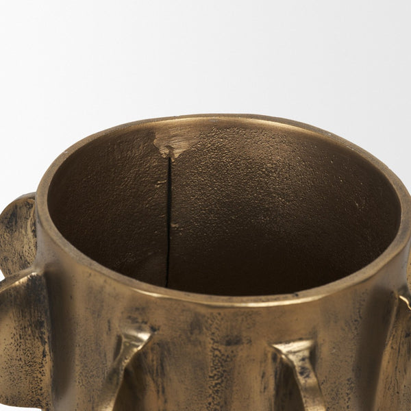 Mercana Deacon Sculptural Metal Canister - Bold Geometric Design with Richly Textured Finish for Decor Antique Gold | Small 71162