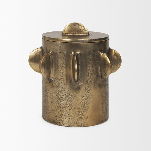 Mercana Deacon Sculptural Metal Canister - Bold Geometric Design with Richly Textured Finish for Decor Antique Gold | Large 71163