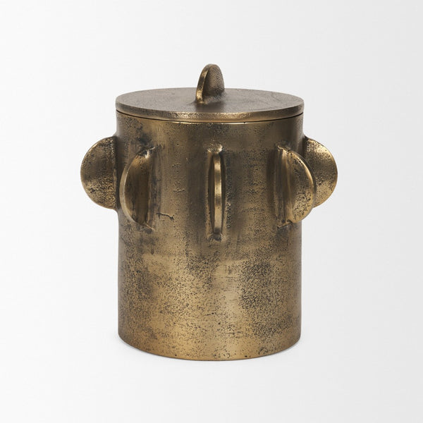 Mercana Deacon Sculptural Metal Canister - Bold Geometric Design with Richly Textured Finish for Decor Antique Gold | Large 71163