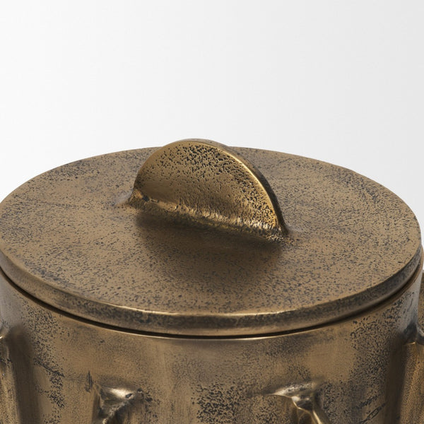 Mercana Deacon Sculptural Metal Canister - Bold Geometric Design with Richly Textured Finish for Decor Antique Gold | Large 71163