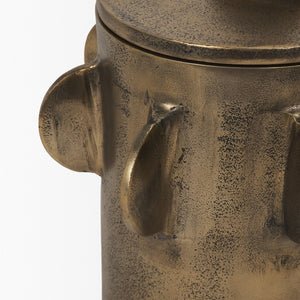 Mercana Deacon Sculptural Metal Canister - Bold Geometric Design with Richly Textured Finish for Decor Antique Gold | Large 71163