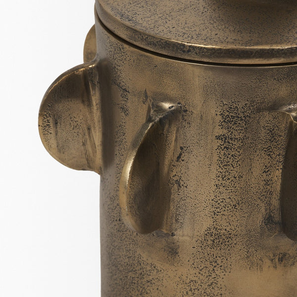 Mercana Deacon Sculptural Metal Canister - Bold Geometric Design with Richly Textured Finish for Decor Antique Gold | Large 71163