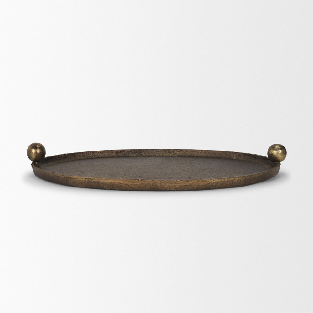 Mercana Jianna Oval Textured Metal Tray with Handles - Elegant Sandcast Design for Tabletop & Home Décor Antique Gold | Small 71171