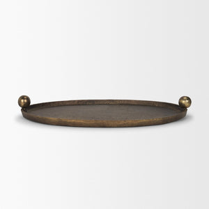 Mercana Jianna Oval Textured Metal Tray with Handles - Elegant Sandcast Design for Tabletop & Home Décor Antique Gold | Small 71171