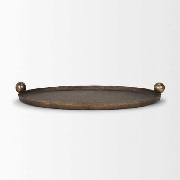 Mercana Jianna Oval Textured Metal Tray with Handles - Elegant Sandcast Design for Tabletop & Home Décor Antique Gold | Small 71171