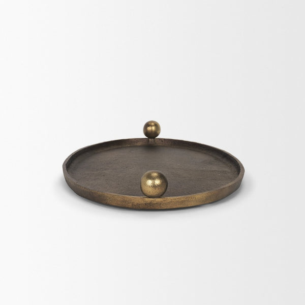 Mercana Jianna Oval Textured Metal Tray with Handles - Elegant Sandcast Design for Tabletop & Home Décor Antique Gold | Small 71171