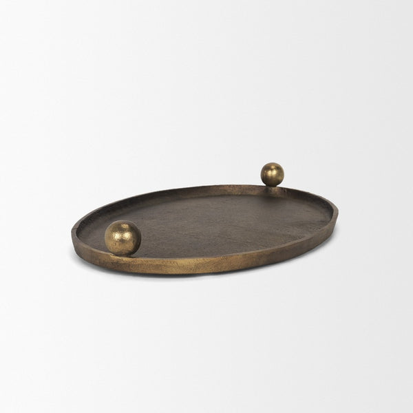 Mercana Jianna Oval Textured Metal Tray with Handles - Elegant Sandcast Design for Tabletop & Home Décor Antique Gold | Small 71171