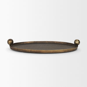 Mercana Jianna Oval Textured Metal Tray with Handles - Elegant Sandcast Design for Tabletop & Home Décor Antique Gold | Large 71172