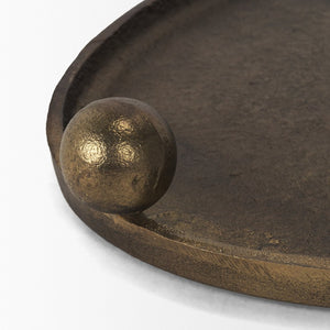 Mercana Jianna Oval Textured Metal Tray with Handles - Elegant Sandcast Design for Tabletop & Home Décor Antique Gold | Large 71172