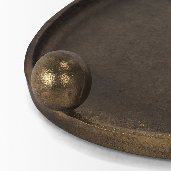 Mercana Jianna Oval Textured Metal Tray with Handles - Elegant Sandcast Design for Tabletop & Home Décor Antique Gold | Large 71172