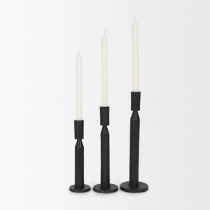 Mercana Declan Sculptural Brass Taper Candle Holders - Elegant Texture and Warm Glow for Any Decor Style Matte Black | Set of 3 71174
